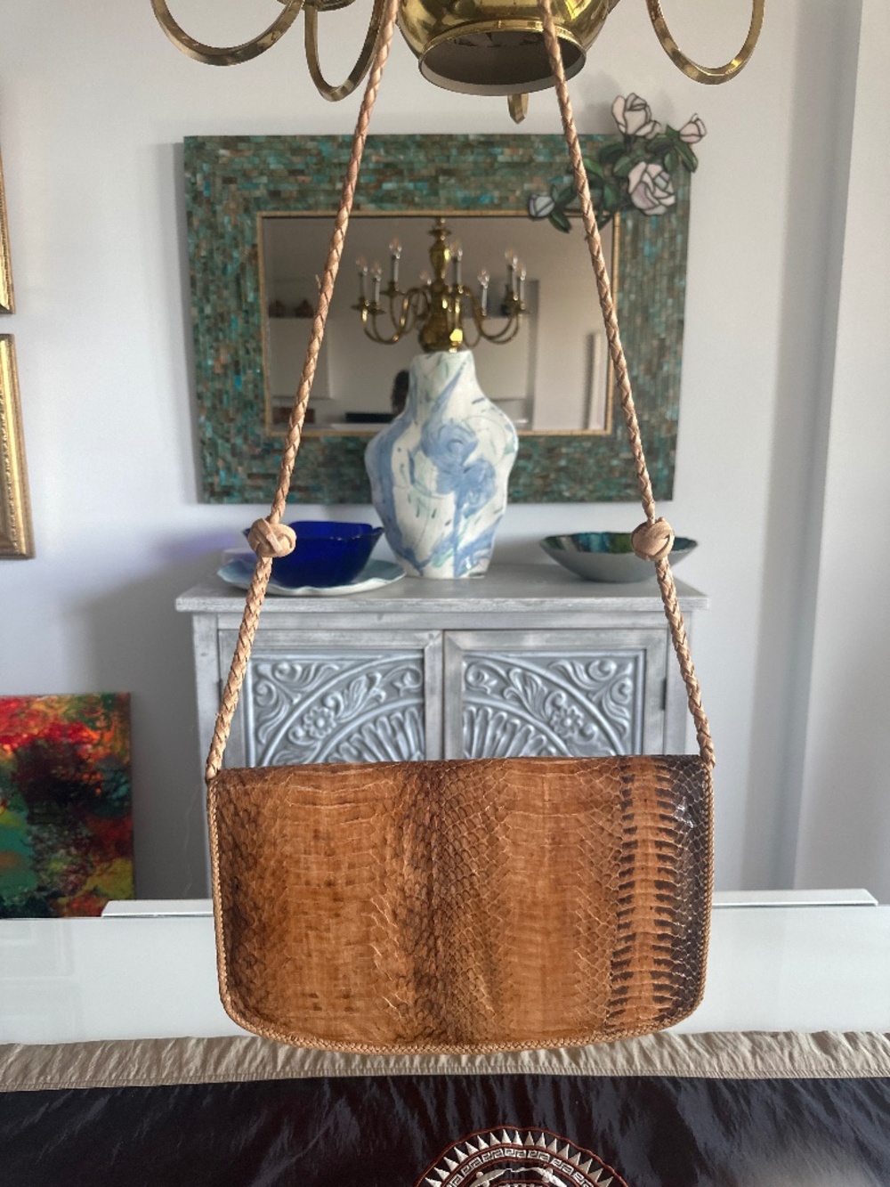 Vintage 1970 genuine snakeskins flap crossbody bag or over the shoulder